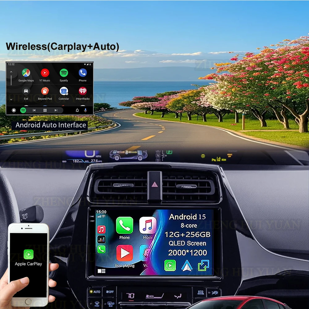 Android 15 Car Radio For Toyota Prius XW50 2015 - 2020 AI Voice Wireless Carplay Multimedia Video Player Navigation GPS Stereo view 3