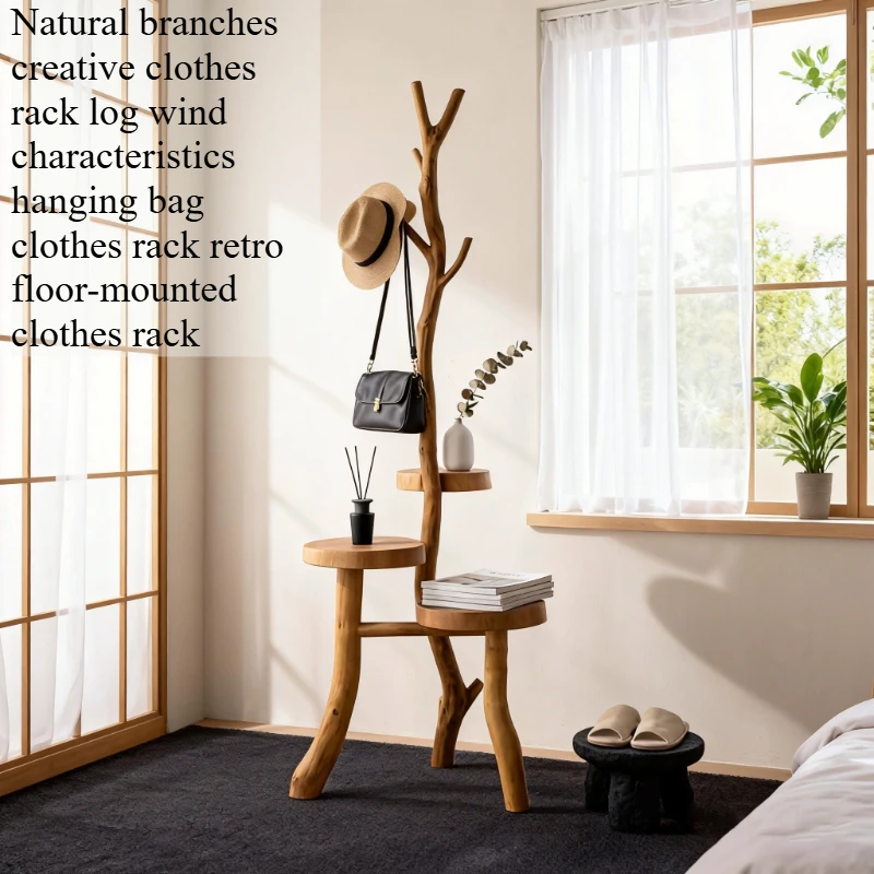 

Vintage Heavy Duty Clothes Rack Standing Nordic Hangers Space Saving Clothes Stand Wooden Hotel Percheros Hallway Furniture