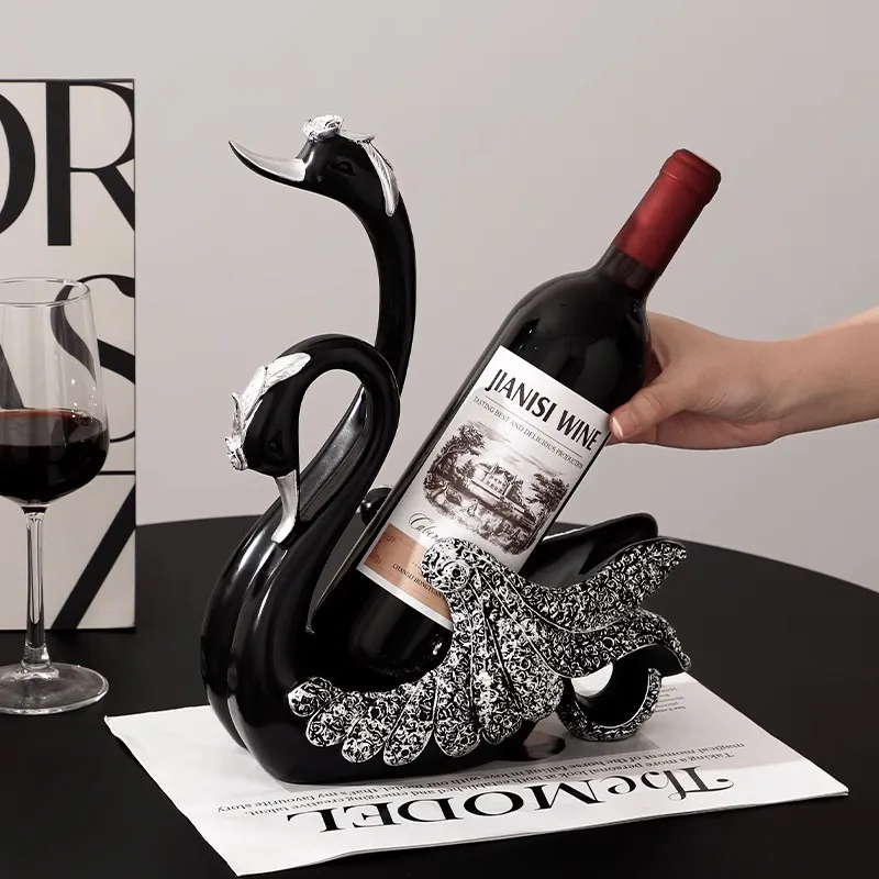 Creative ceramic high-end black swan decoration, red wine rack, living room, home, entrance, dining area, TV cabinet, wine cabin