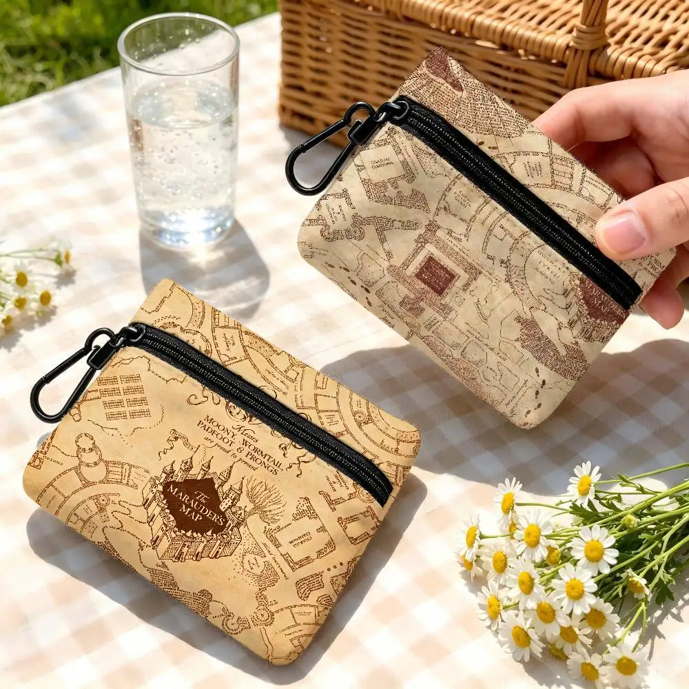 Monedero Pequeño Portátil de Tela Oxford con Diseño de Mosquetón, Mapa Mágico de los Merodeadores de Harry Potter, para Tarjetas, Llaves y Auriculares