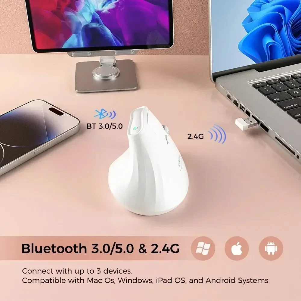 

Kysona EM9 Вертикальная беспроводная Bluetooth-мышь Бесшумная эргономика RGB 4000 точек на дюйм Перезаряжаемая кнопка для ноутбука ПК Офисная игровая мышь