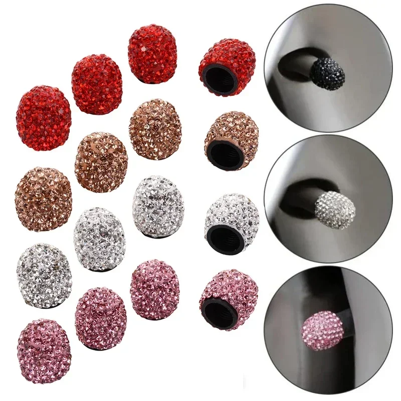 2/4 قطعة الماس سيارة الإطارات صمام قبعات مشرقة الغبار واقية عجلة غطاء الصمام مركبة بلينغ كريستال غطاء الصمام اكسسوارات السيارات التصميم