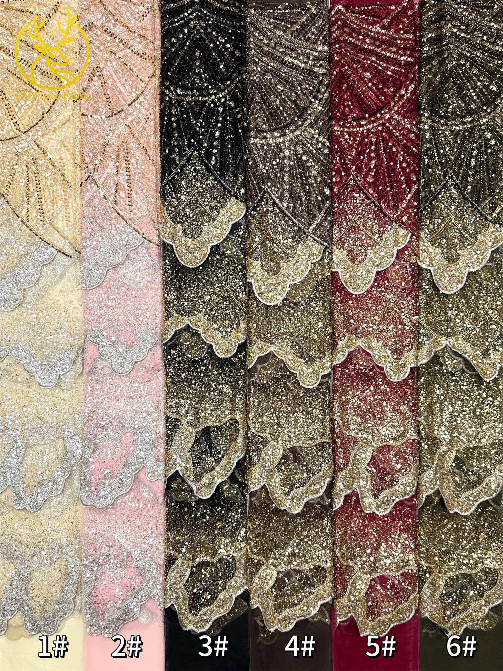 Goldene luxuriöse nigerianische 3D handgefertigte DIY-Stickerei-Spitze, afrikanische Perlen-Pailletten-Spitze für Damen, Hochzeitskleid, Partykleid, zum Nähen – Detail 17