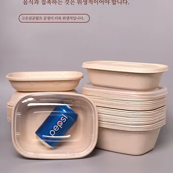 일회용 종이 펄프 도시락 상자 하이 엔드 환경 친화적인 분해 가능한 끈적 끈적한 쌀 국수 샐러드 포장 상자 꺼내기 