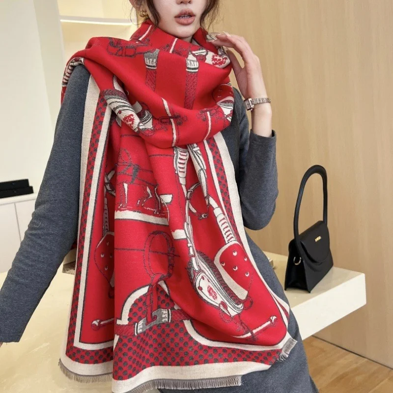 

Кашемировый шарф с принтом, женское толстое теплое зимнее одеяло, брендовая женская роскошная качественная шаль, накидка Bufanda 2025, пончо Echarpe, пашмина