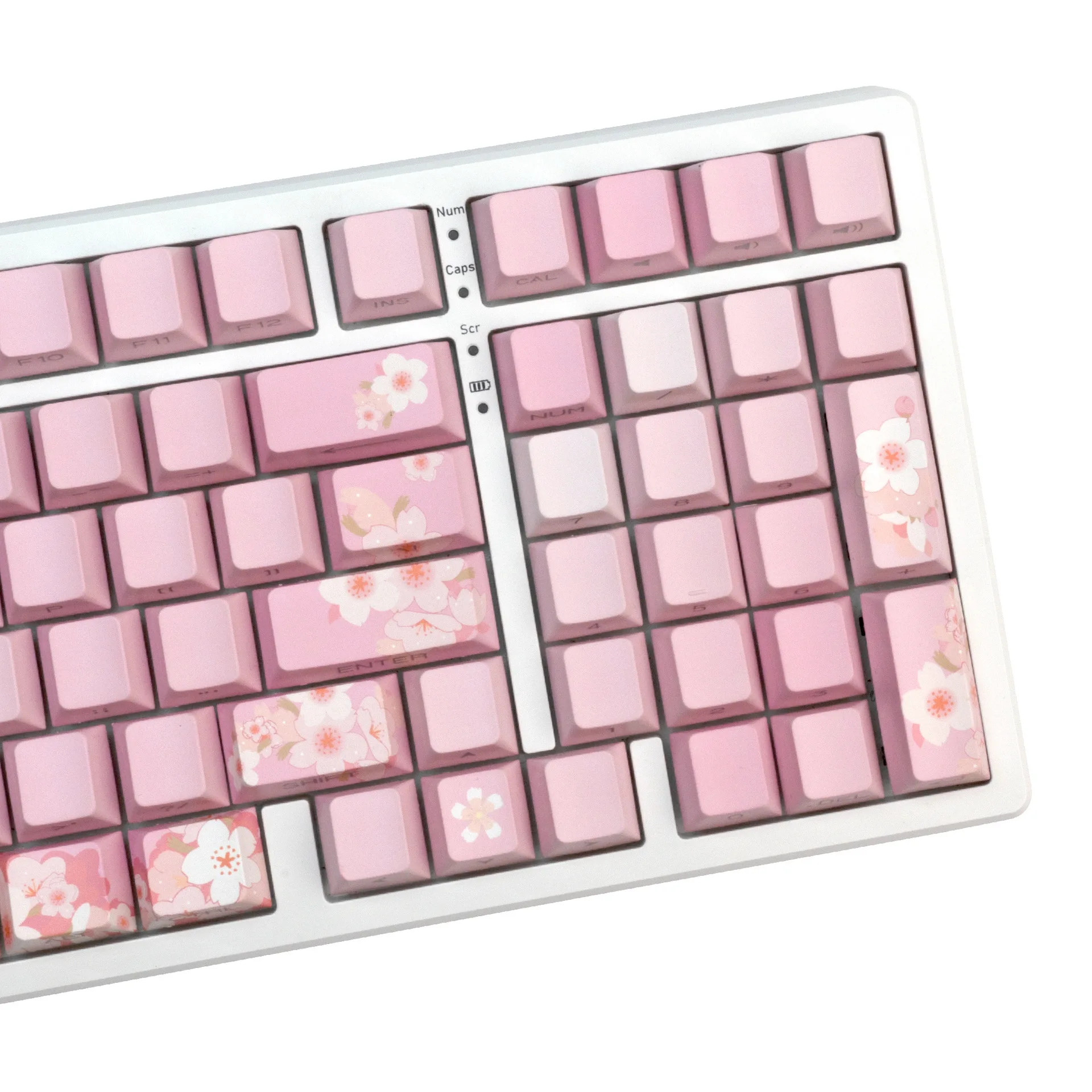 Pink flowers gradually change the theme  side engraved light five sides hot sublimation custom keycaps cute