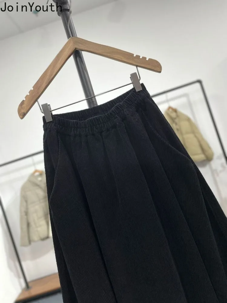 2024 Faldas Mujer De Moda Vintage Solid Color Skirts Women\'s Clothing High Waist Loose Jupe Korean Saia Thicked Corduroy Skirt