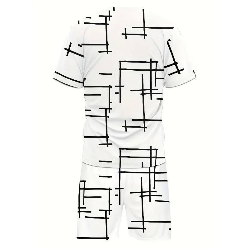 Summer 2025 3D Printed Leisure Sports Suit, Breathable Outdoor Men's Short Sleeved T-shirt Shorts Set, Outdoor Travel Outfit