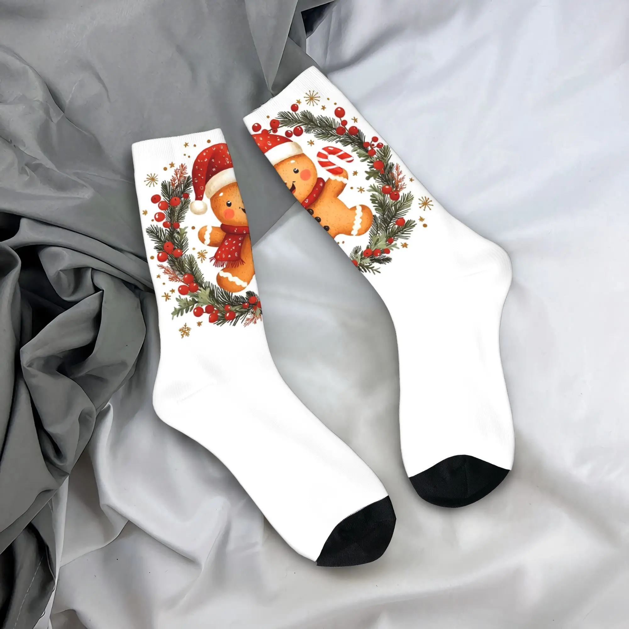 

All Seasons Holly Jolly Gingerbread Socks Harajuku Super Soft Stockings Crew Socks for Men Women Birthday Present