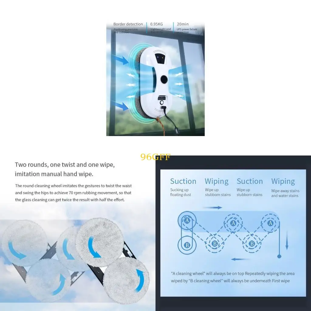 96GF Electric Window Cleaning Robot Cordless Automatic Window Scrubber Cleaner With Rotating Brushes And Strong Suction