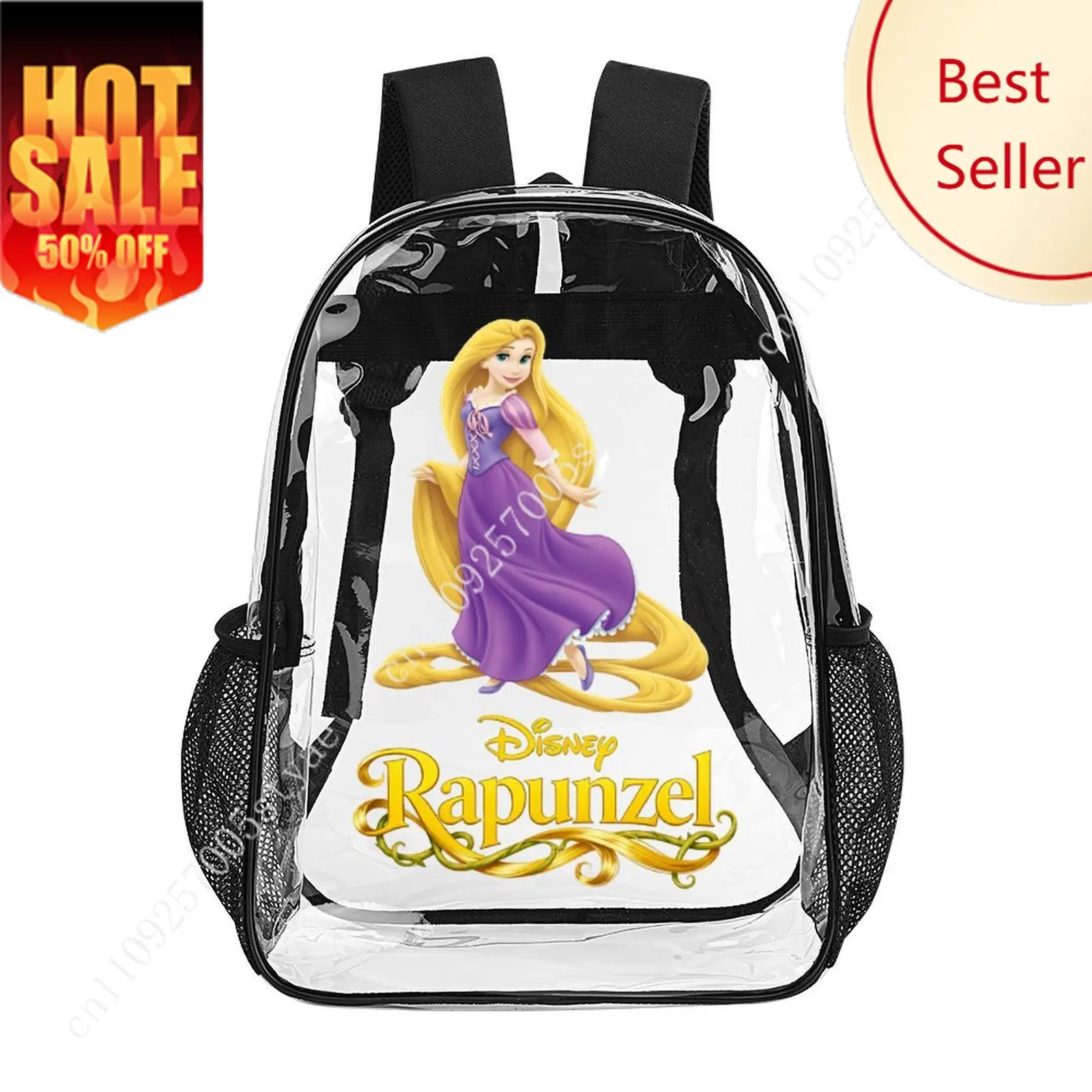 

Rapunzel Tangled Transparent Backpack Disney Cartoon Jelly Bags DIY Personalized Printing Exclusive Commemorative Storage Bag