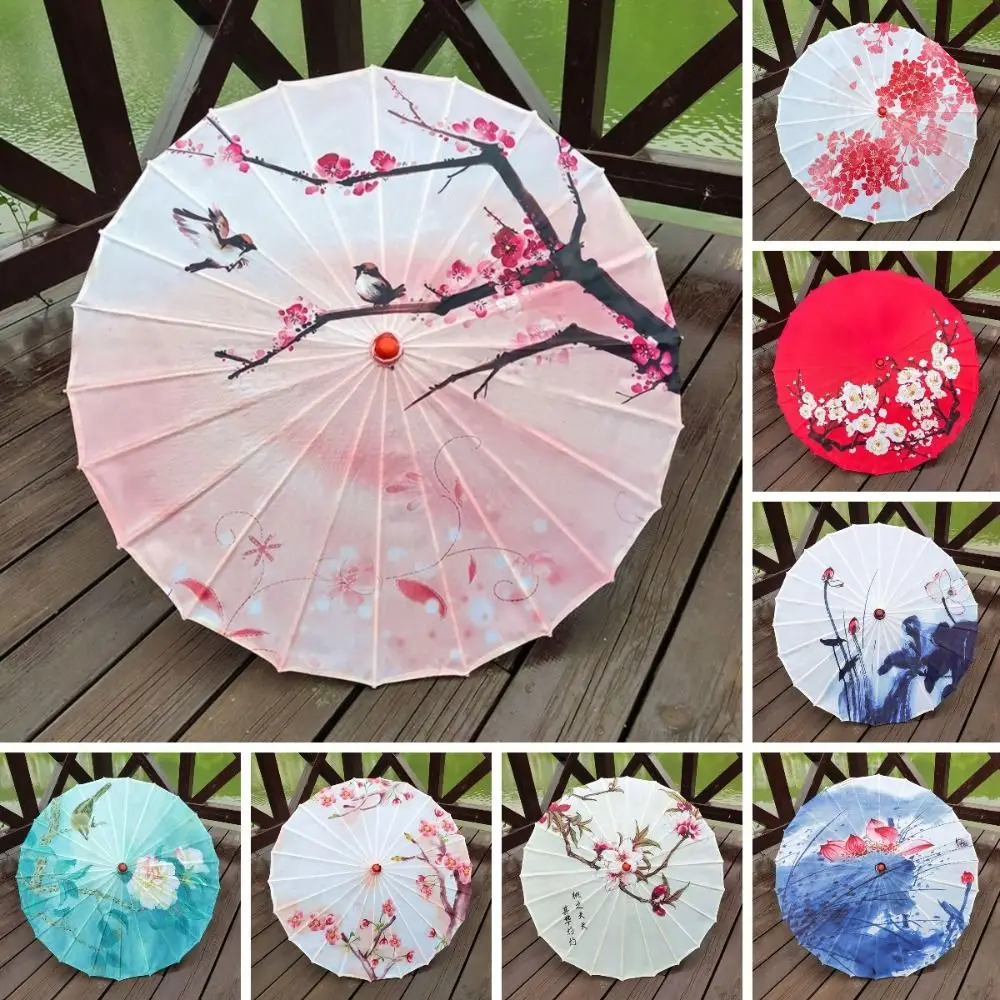 Handmade Oiled Paper Umbrella Vintage Decorative Hanging Chinese Silk Umbrella Patterned Colorful Stick Umbrella Classical Dance