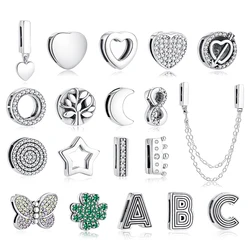 Original Silver Plated Charms Love Heart Lucky Clover Crown Clip Beads Fit Pandora Reflections Bracelets DIY Jewelry For Women