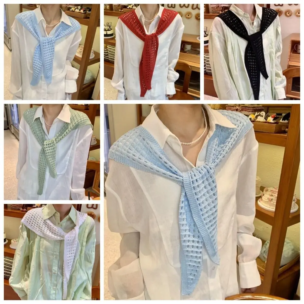 All-Match สีขาวถัก Shawl Cape Wraps ปลอมคอเสื้อผ้าตกแต่งผ้าพันคออุปกรณ์เสริมผ้าพันคอสะโพกทุกวัน