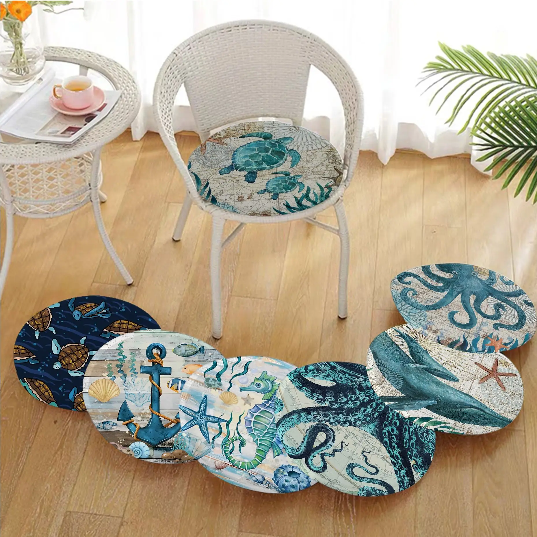 

Turtle Octopus Printed Round Seat Cushion Office Dining Stool Pad Sponge Sofa Mat Non-Slip Sofa Cushion