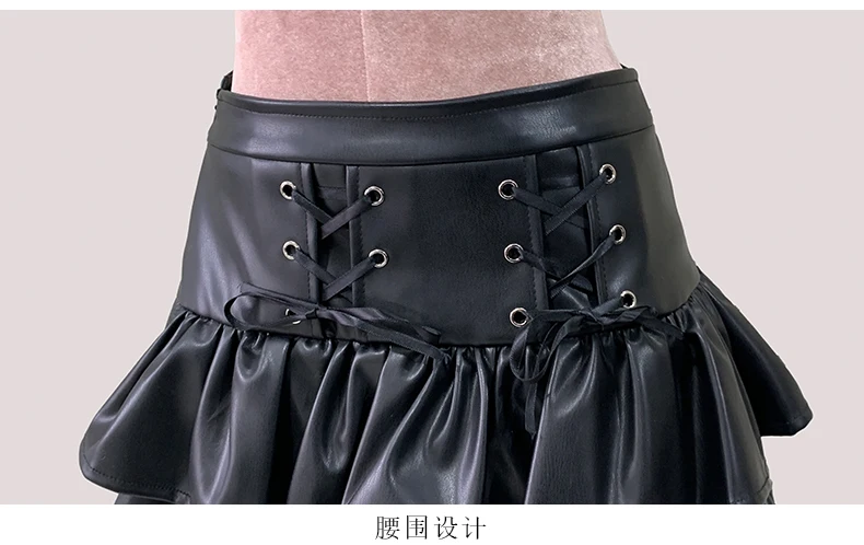 Nerazzurri Summer Autumn Soft Black Pu Leather Mini Tiered Pleated Skirt Women Lace Up Short Luxury Designer Punk Style Clothes