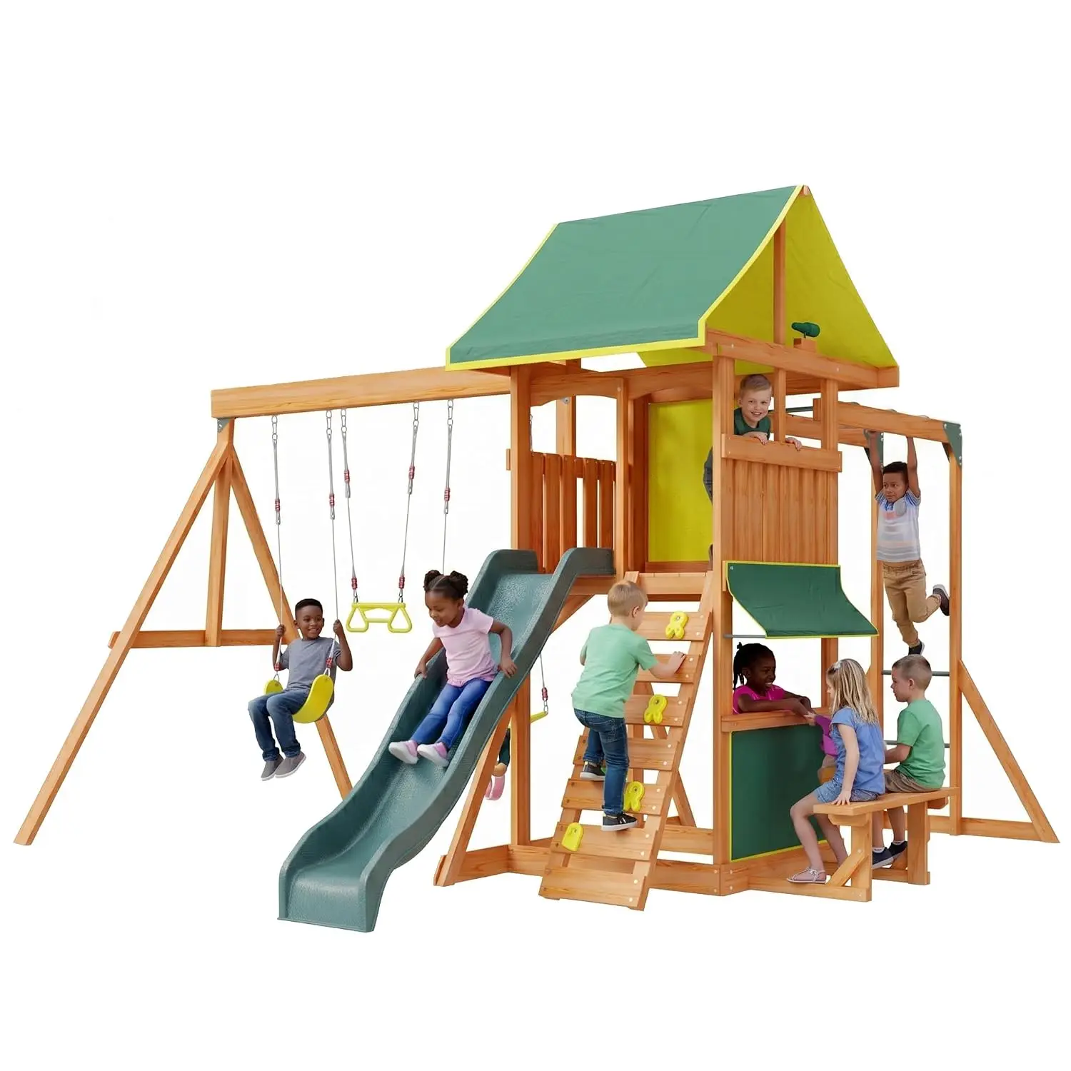 Wooden Swing Sets for Backyard - Outdoor Playset,Green, Customized