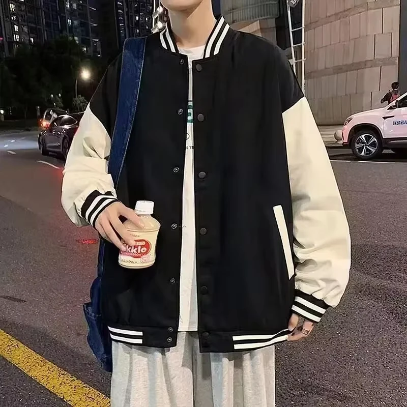 American Harajuku Style New Men's and Women's Baseball Uniform Jacket Korean Fashion Casual Versatile Color Block Couple Jacket
