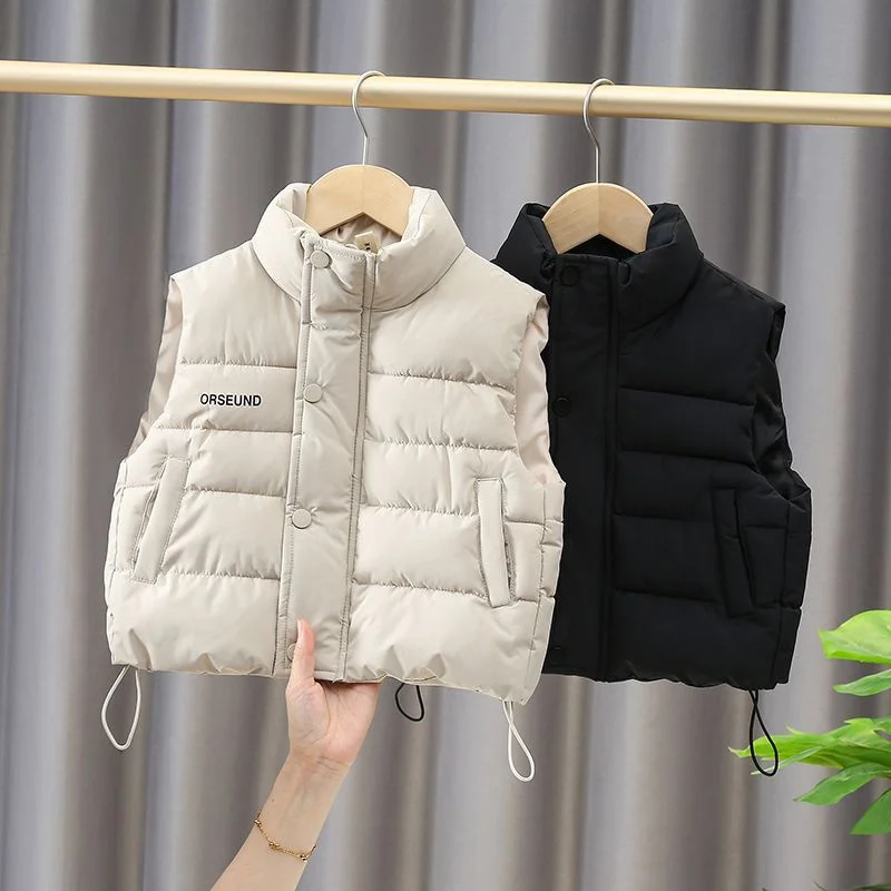 

2024Autumn Winter New Boys Girls Sleeveless Hooded Vest Jacket Cartoon Print Coat Kids Warm Vest Outwear Clothes