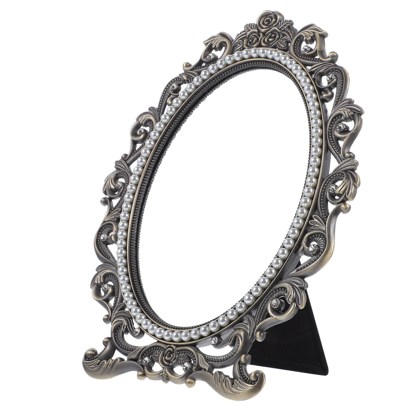 

Delicate Vintage Pearl Makeup Mirror with Stable Standing Design for Women Desktop Dresser Vanity Use Tabletop Small Mirror