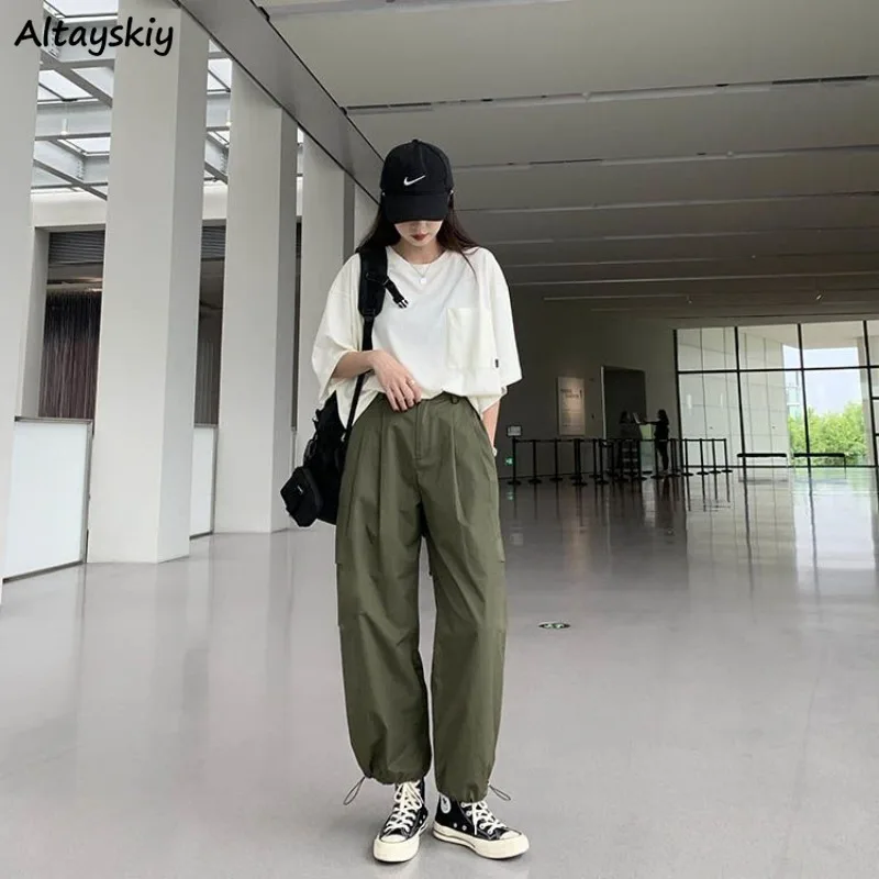 S-2XL Casual Pants Women Baggy All-match Trousers Elastic Waist Retro Harajuku Sporty Spring Designed Trendy Vintage High Street