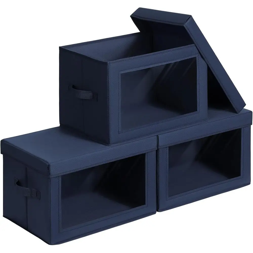 

Stackable Storage Bins with Lids - Large Storage Box with Lids, Foldable Closet Boxes for Organizing, Wardrobe Clothes Organizer