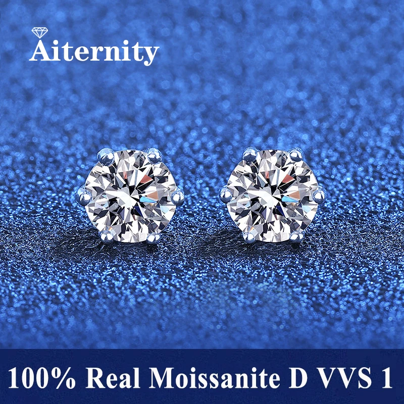 2 GRA Certificates Moissanite Studs Earrings Pass Diamond Tester Pen For Men Women 925 Silver 18K Plated Wedding Gemstone