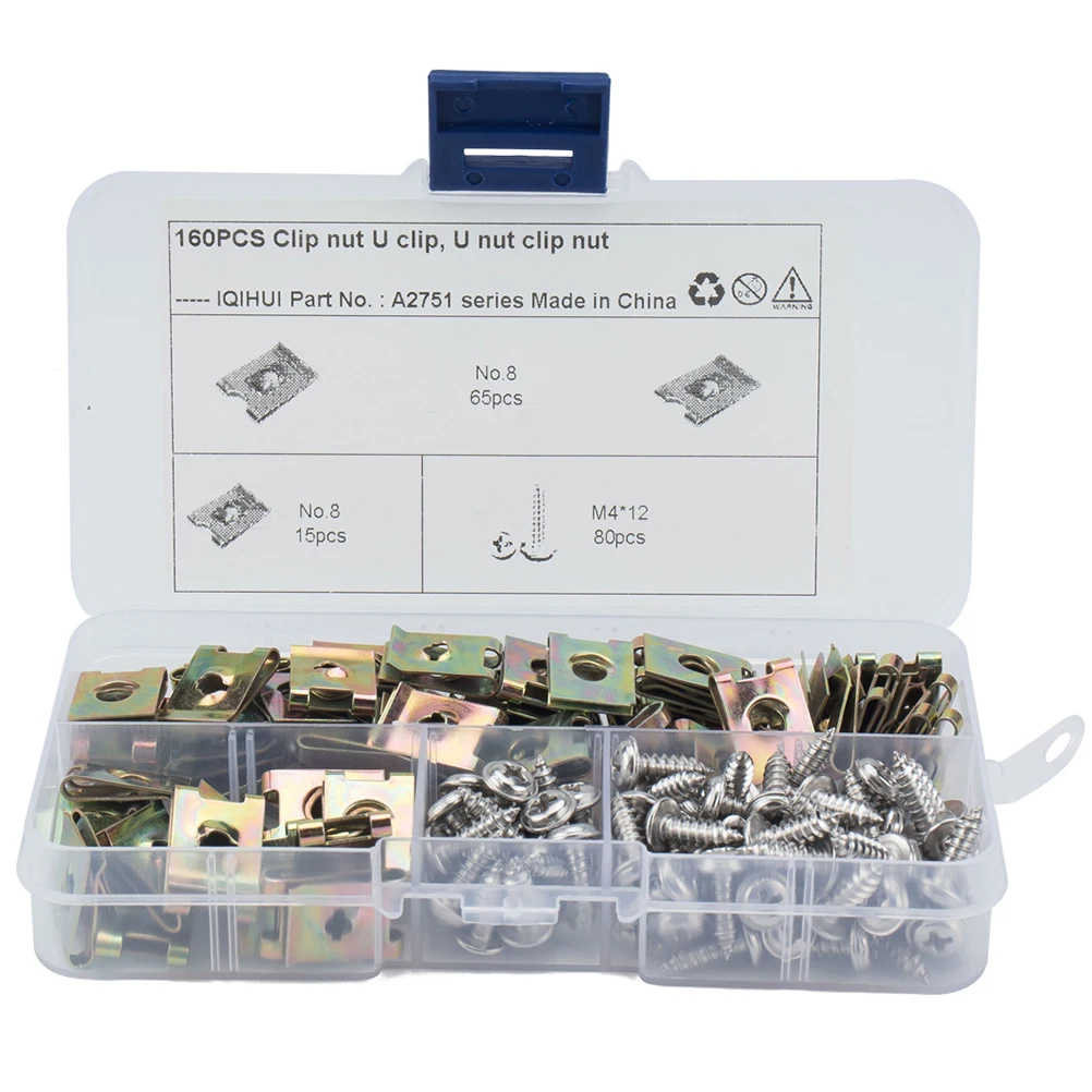 

160pcs U-shaped Reed Screw Set Self Tapping Nut Motorcycle Fastener Spire U Clip Manganese Steel Panel Dashboard Door