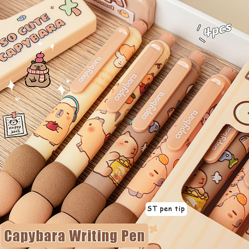 

4Pcs Cartoon Cute Capybara Erasable Gel Pens Kawaii Quick-Drying Writing Smooth Elegant Neutral Pens Aesthetic Stationery