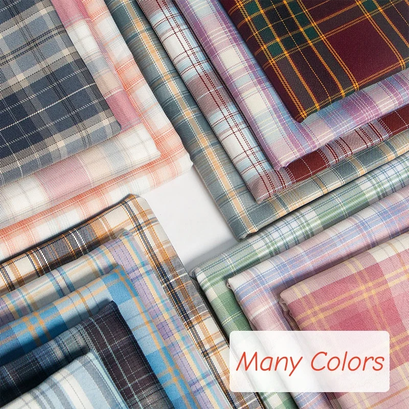 Tela a cuadros de poliéster, material de costura DIY para falda, vestido, ropa para el hogar, textil a cuadros, artesanía, azul, rosa