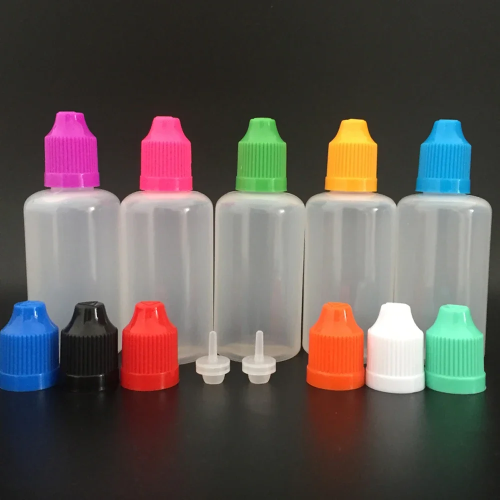 Compte-gouttes en plastique souple HI avec colo-comparateur, bouchons à l'épreuve des enfants et pointe illac pour liquide E, jus de gel pour ongles, 50ml, 500 pièces