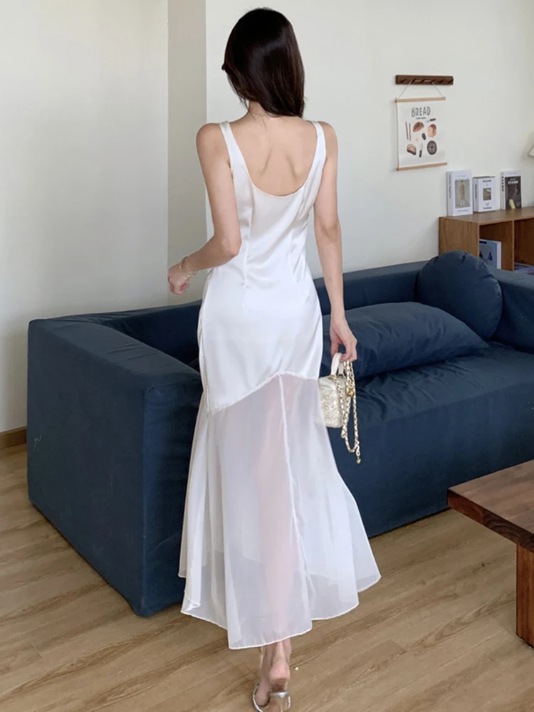 Abiti da donna Dolce vacanza Abito lungo Donna Elegante Canotta casual Backless Sheer Fishtail Robe Festa femminile Beach Boho Abiti