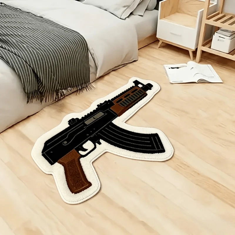 VIKAMA Cartoon Ak47 Carpet, Soft Plush Bedside Rug For The Bedroom, Non-Slip Washable Bathroom Mat, Home Decoration