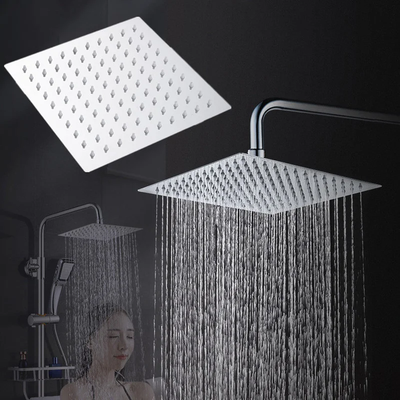 8/10/12 inch Rainfall Shower Head Stainless Steel Ultra-thin Shower Heads Square Water Saving Sprinkler for Bathroom Accessories