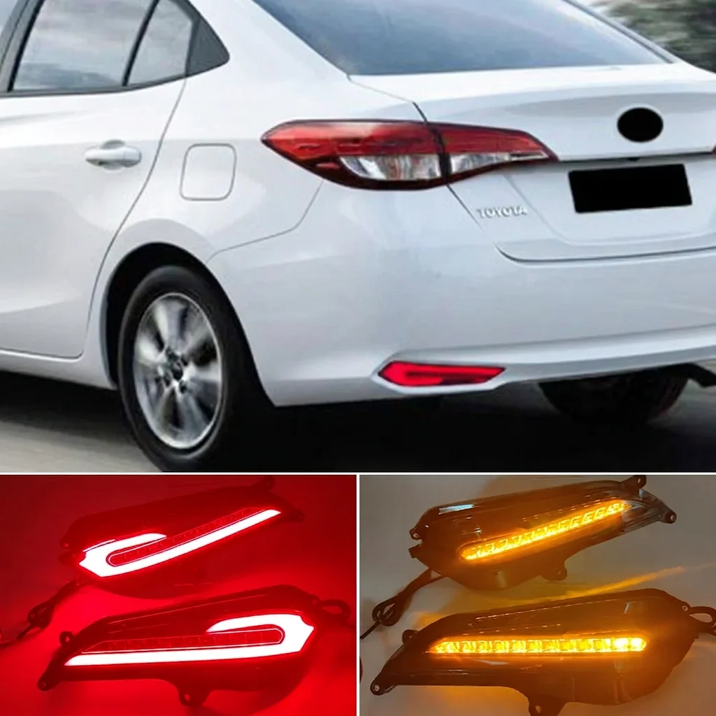 For Toyota Yaris 2017 2018 2019 Rear Fog lamp bumper Braking turn signal lights Car Flashing 1 Set Auto LED Reflector Taillight