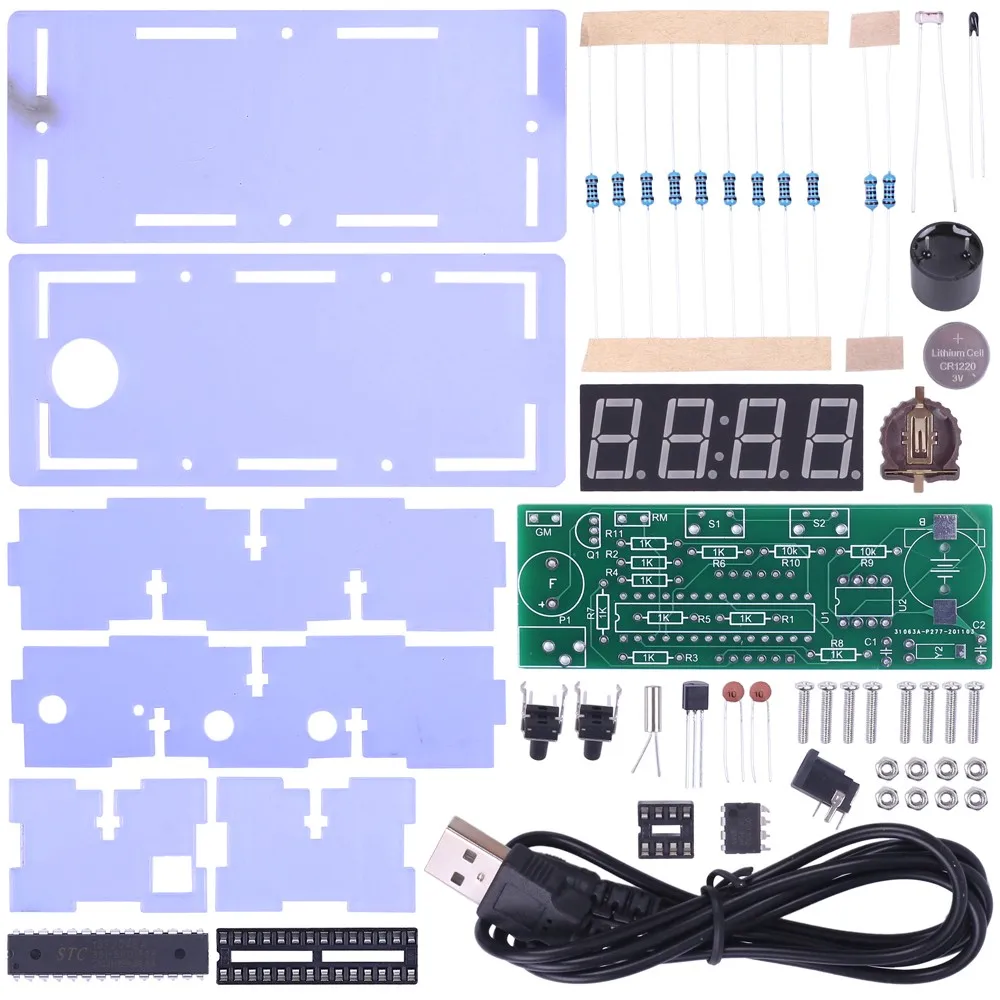 Digital Electronic Clock DIY Kit LED Temperature/Time Display Alarm Clock 0.56Inch 4 Bit DC 5V Soldering Exercise Suite Green