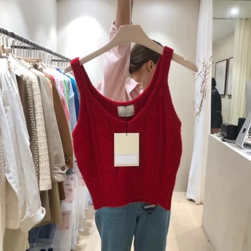 섹시한 스웨터 베스트 짧은 니트 여성용 V넥 짧은 니트 여성용 V넥 섹시한 아티스틱한 짧은 니트 여성용 V넥 스웨터 베스트 
