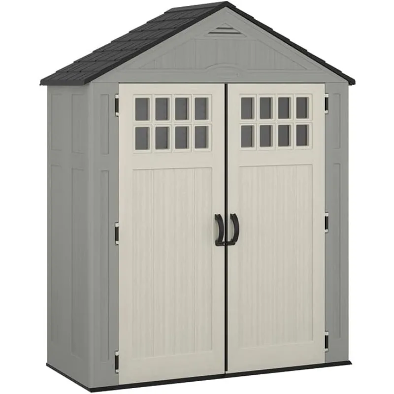 BMS6312D Everett 6' x 3' Heavy-Duty Resin Outdoor Pad-Lockable Double Doors and Windows All-Weather Shed