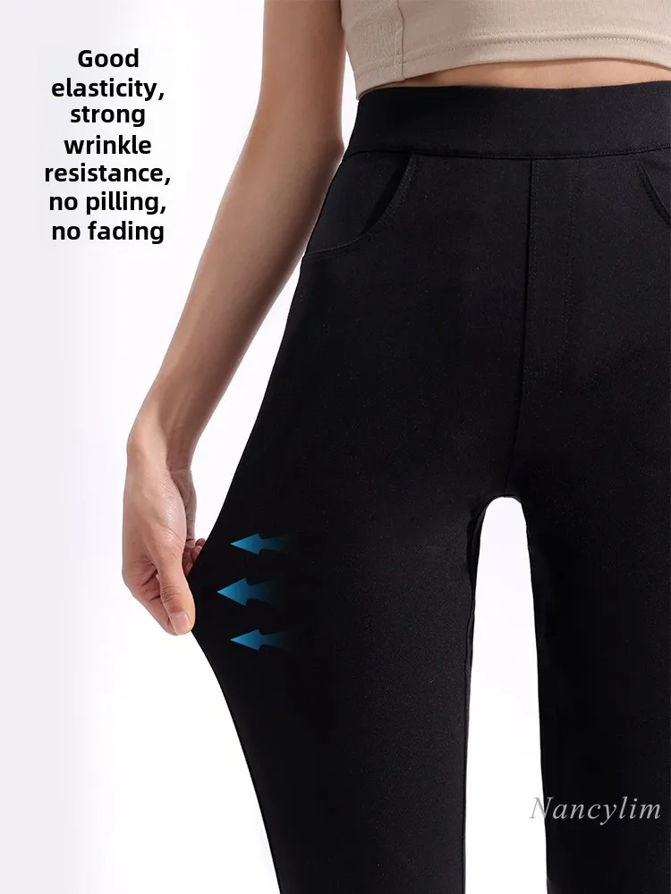 High Quality Flared Pants Women's Spring and Autumn 2025 New High Waist Skinny Split Show Tall Black Pants Stretch Trousers
