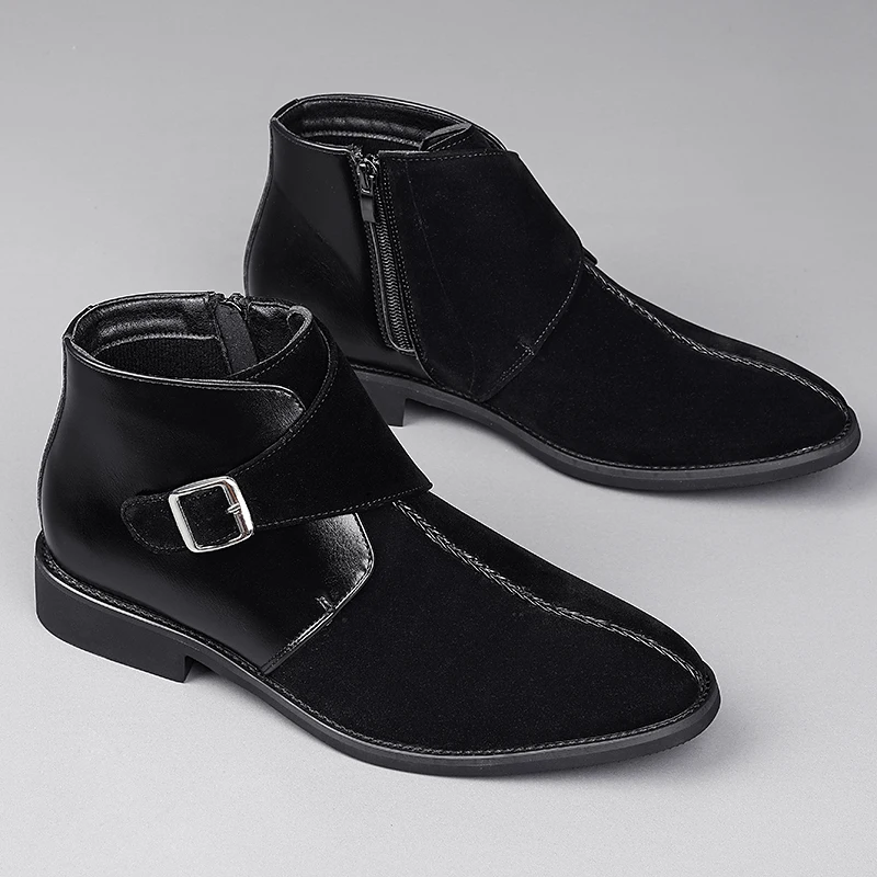 

Men's Chelsea Boots Autumn Winter Business Casual Pointed Toe Short Boots Patchwork Leather Zip Breathable Office Daily Outdoor