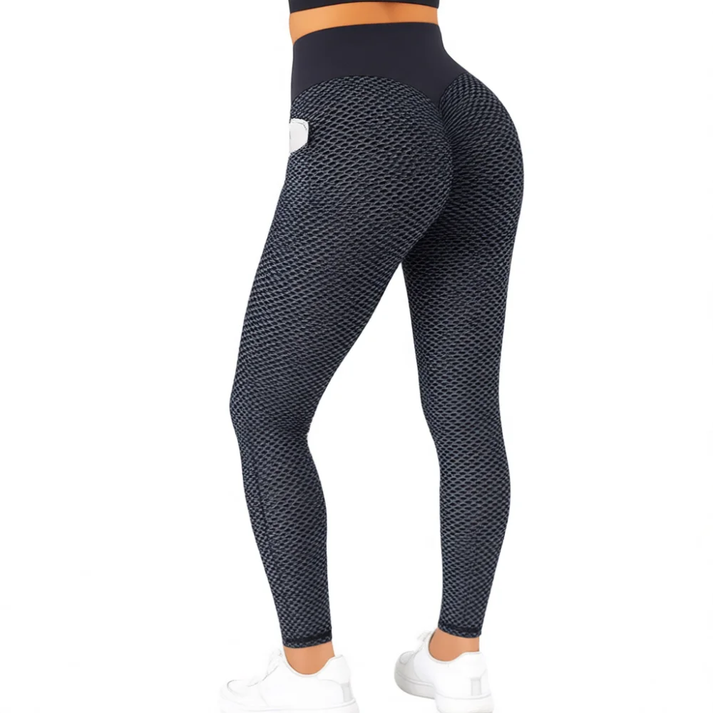 Plus Size Honeycomb Yoga Leggings Pocket High Waist Workout Tights Women Fitness Running Gym Athletic Sport Pants