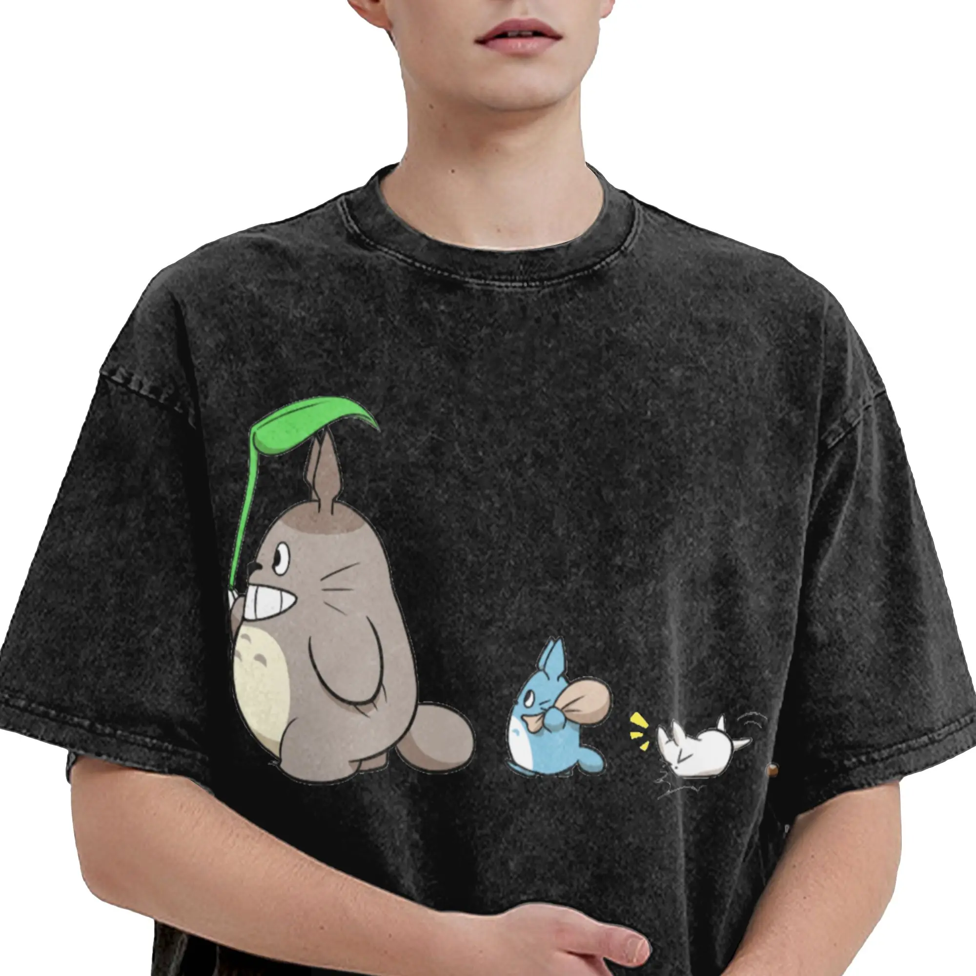 Washed T Shirt Totoro-Miyazaki Anime Hip Hop Retro T-Shirt Harajuku  Streetwear Short Sleeve Summer Tops Tee Shirt Men Women