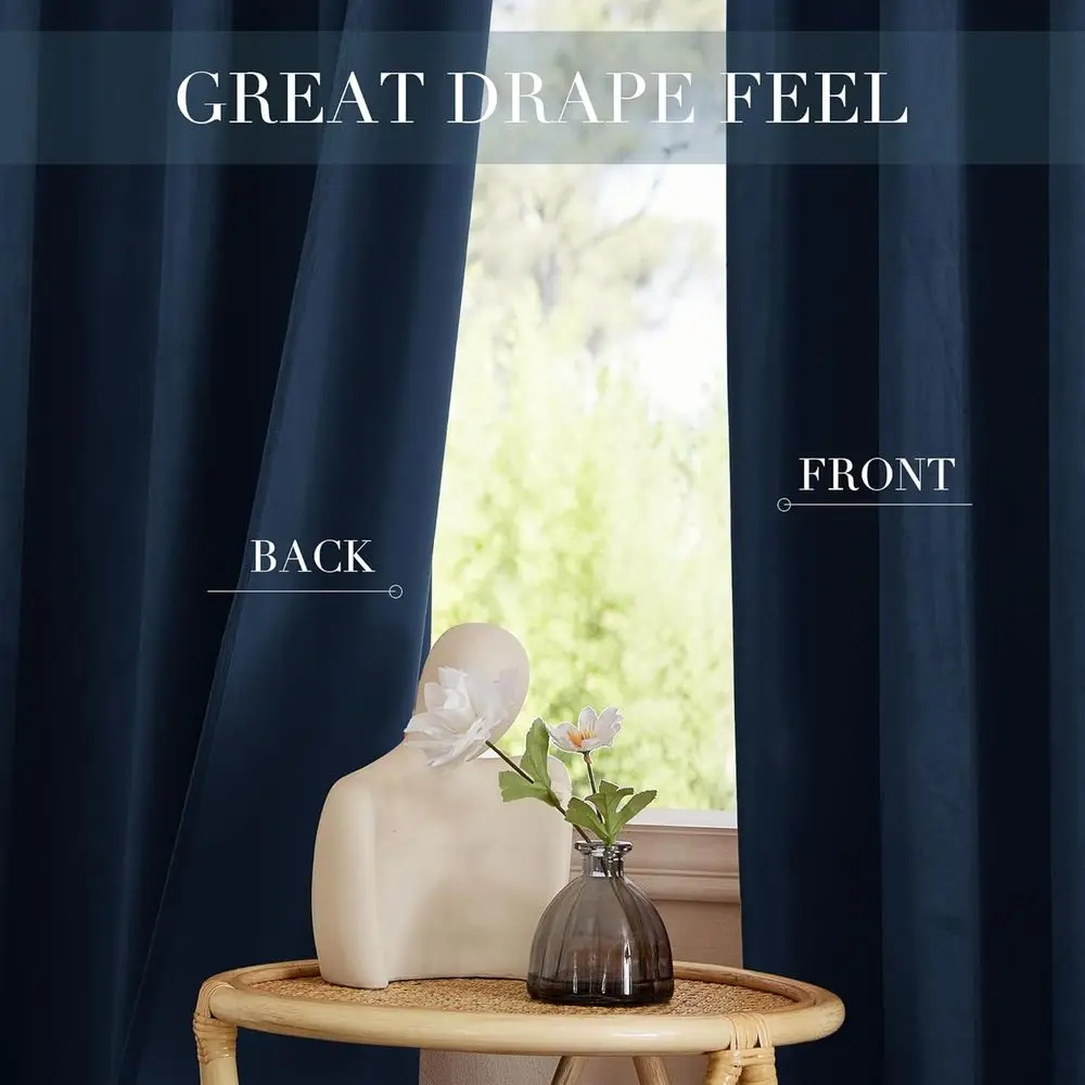 Navy Blue Velvet Pinch Pleat Room Divider Curtains, 66x84, Blackout & Thermal Insulated for Privacy in Living Room