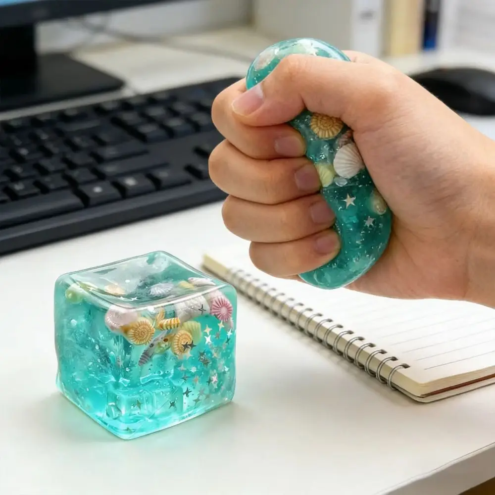 Slow Rising Blue Ocean Ice Cube Stress Balls Soft Squishy Square Shape Ocean Squishy Balls Slow Rebound Shell Filled