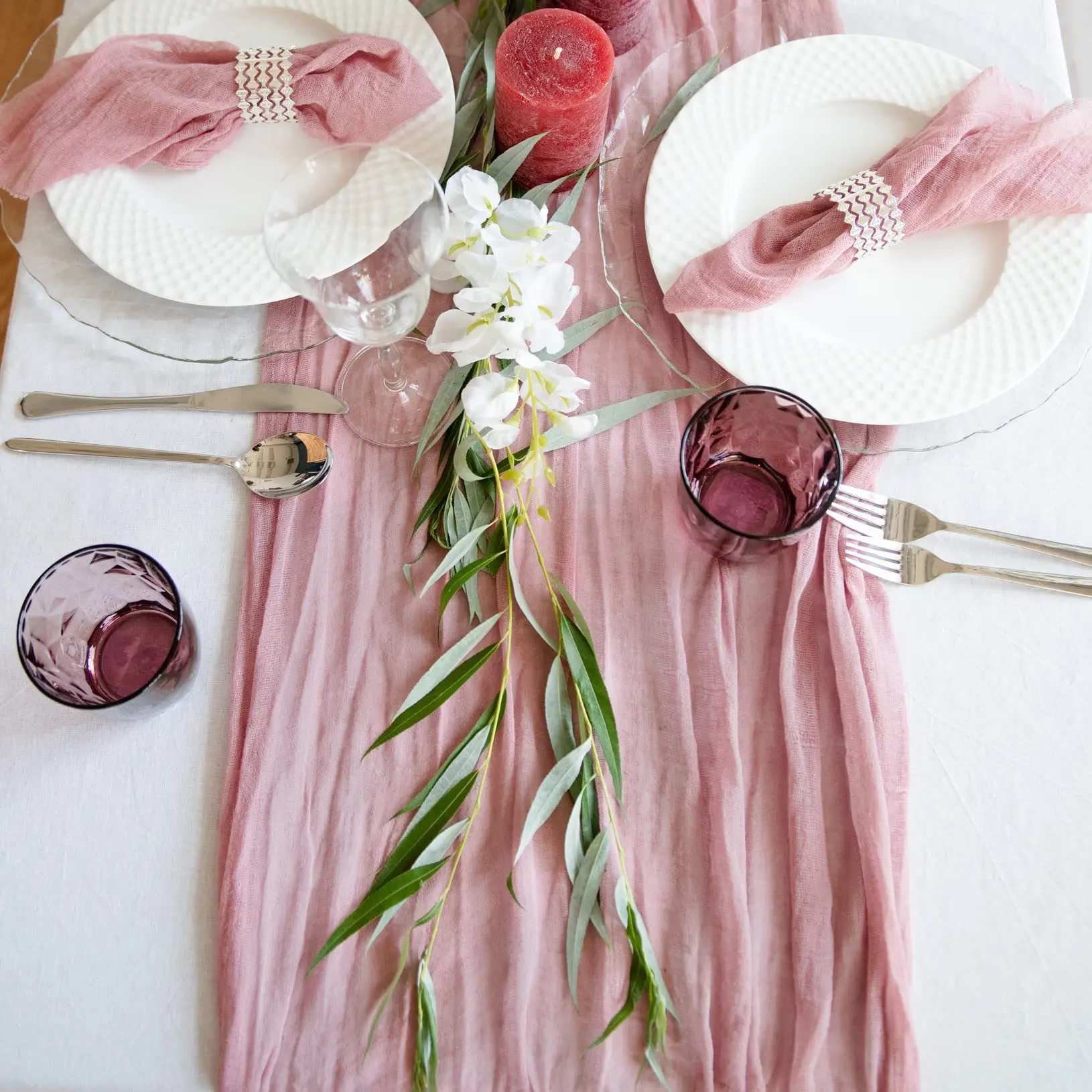 2/3/6PC Cheesecloth Table Runner Dusty Pink 10FT Boho Gauze Cheese Cloth Table Runner for Party Long Rustic Sheer Table Runners
