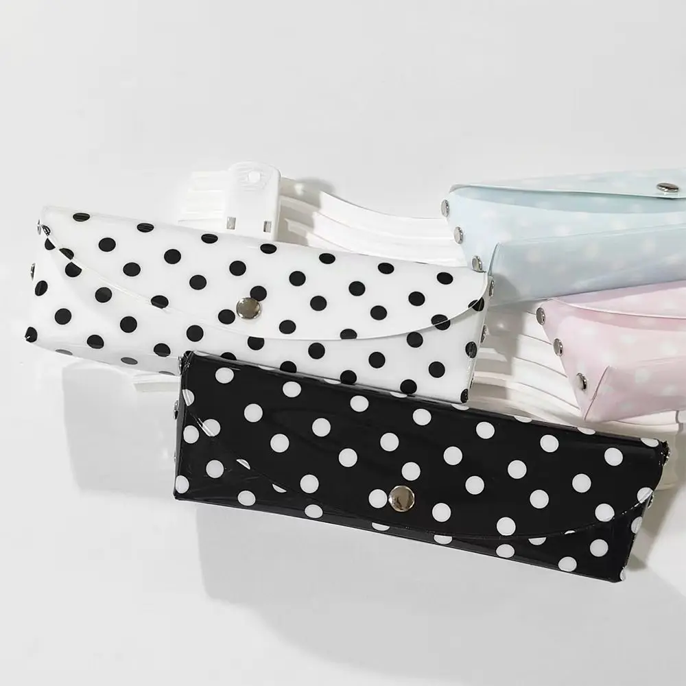High Quality PVC Pencil Case Polka Dot Design Snap-button Type Pen Bag Pen Pouch Back To School