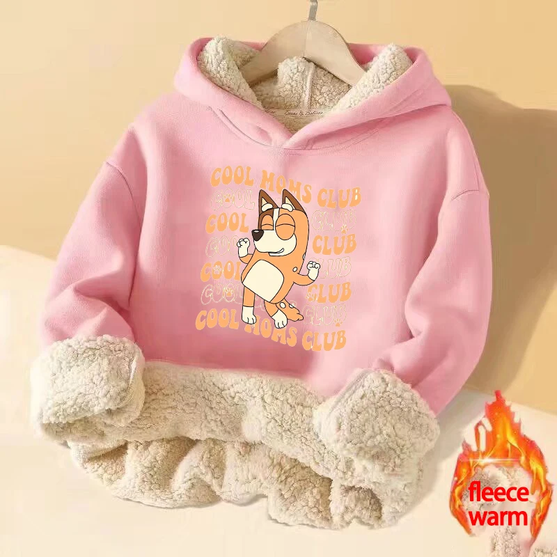 

Bluey Girl Baby Pink Sweatshirt Thickened Fleece Hoodie Bandit Bingo Anime Long Sleeve Winter Warm Cashmere Hooded Tops Clothing