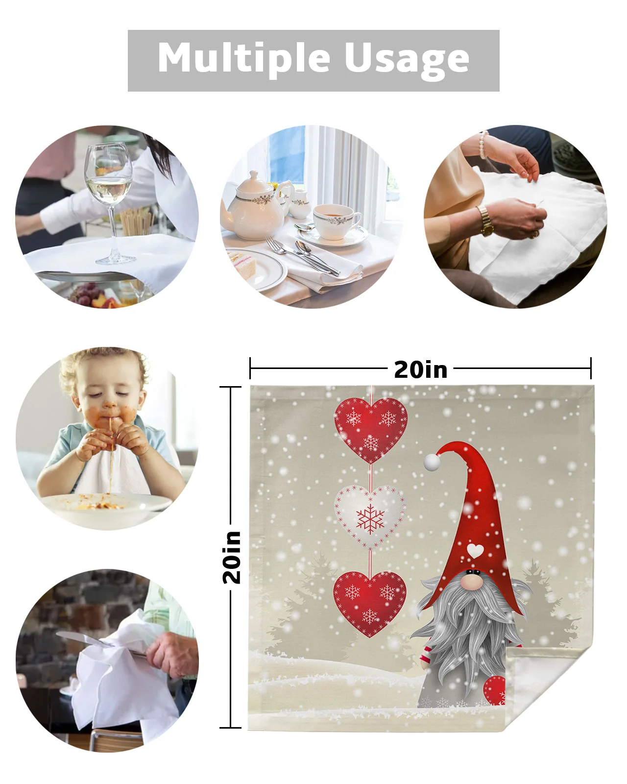 4/6/8pcs Christmas Gnome Snowflake Love Heart Table Napkins Cloth Restaurant Table Napkins Wedding Banquet Decor Cloth Napkins