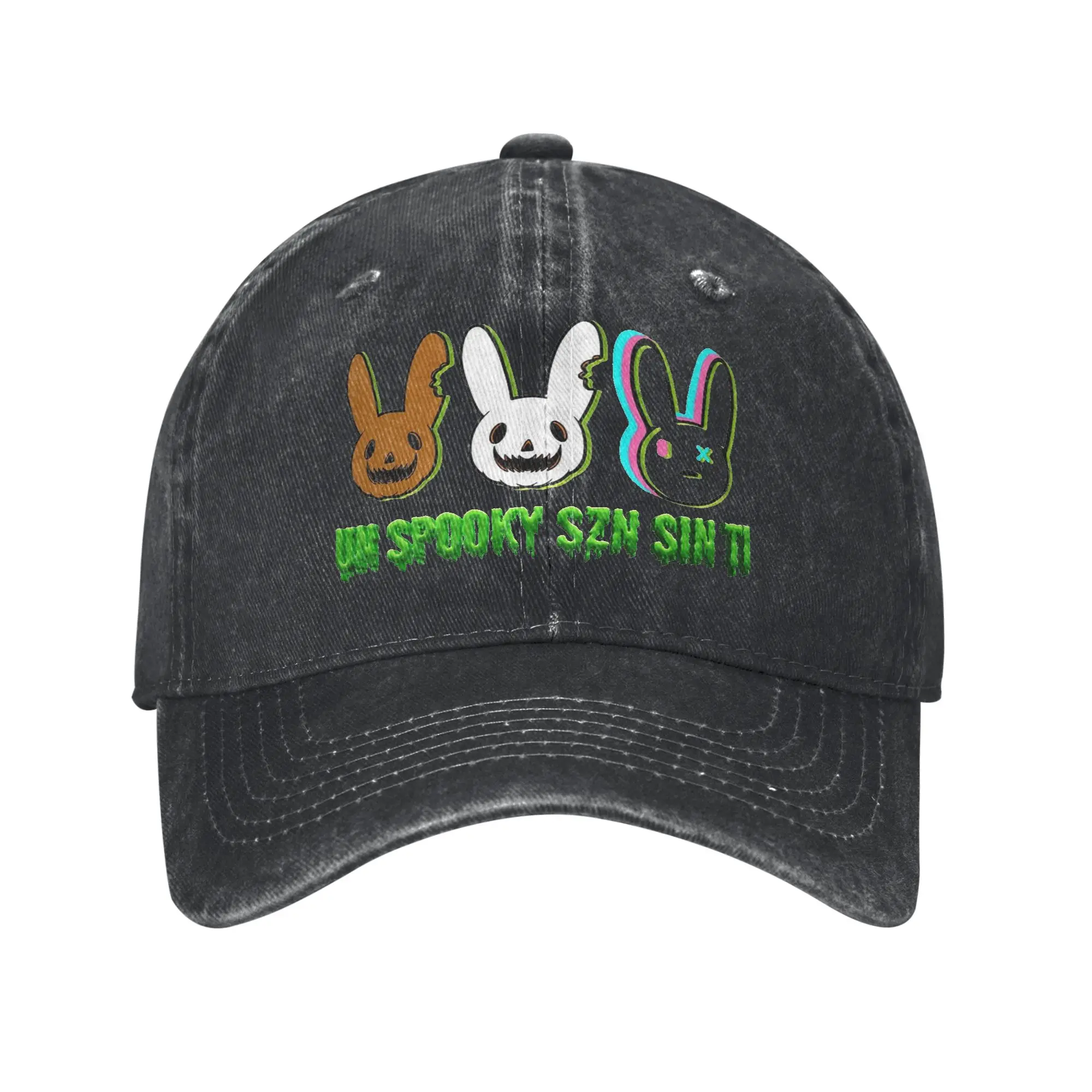 Funny Horror Rabbit Baseball Caps Distressed Denim Washed Halloween Gift Evil Bad Bunny Sun Cap Summer Adjustable Fit Caps Hat