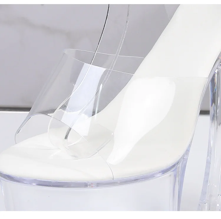 Tacones extremadamente altos de 17,5 CM, plataforma brillante, tacones claros, sandalias para discoteca para mujer, modelo de moda de PVC transparente, zapatos de pasarela